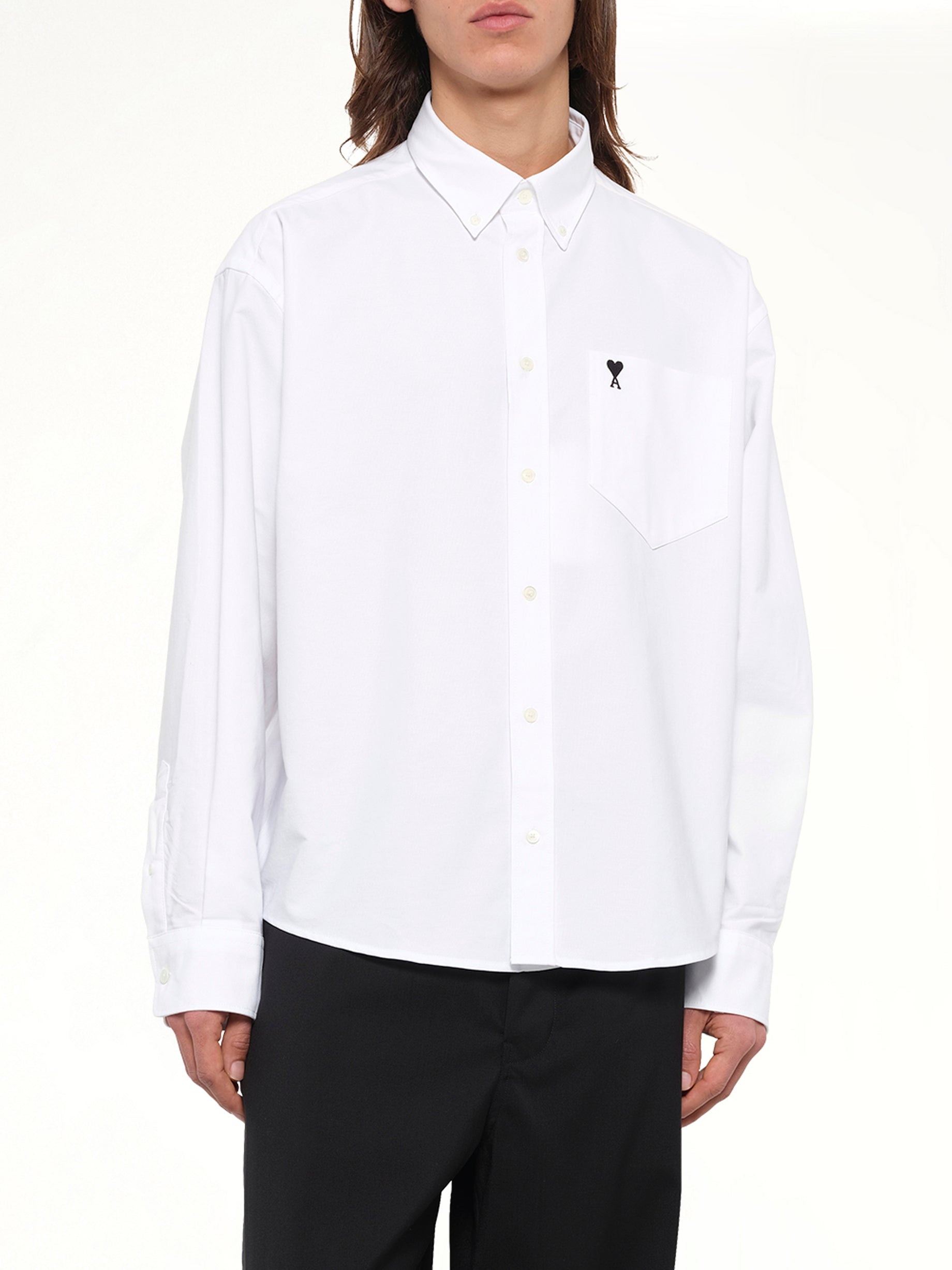Embroidered Ami De Coeur Boxy Fit Shirt in White