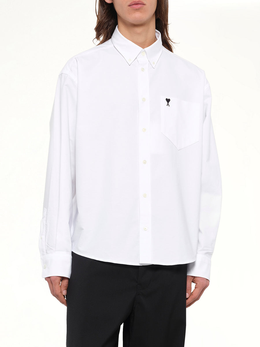 Embroidered Ami De Coeur Boxy Fit Shirt in White