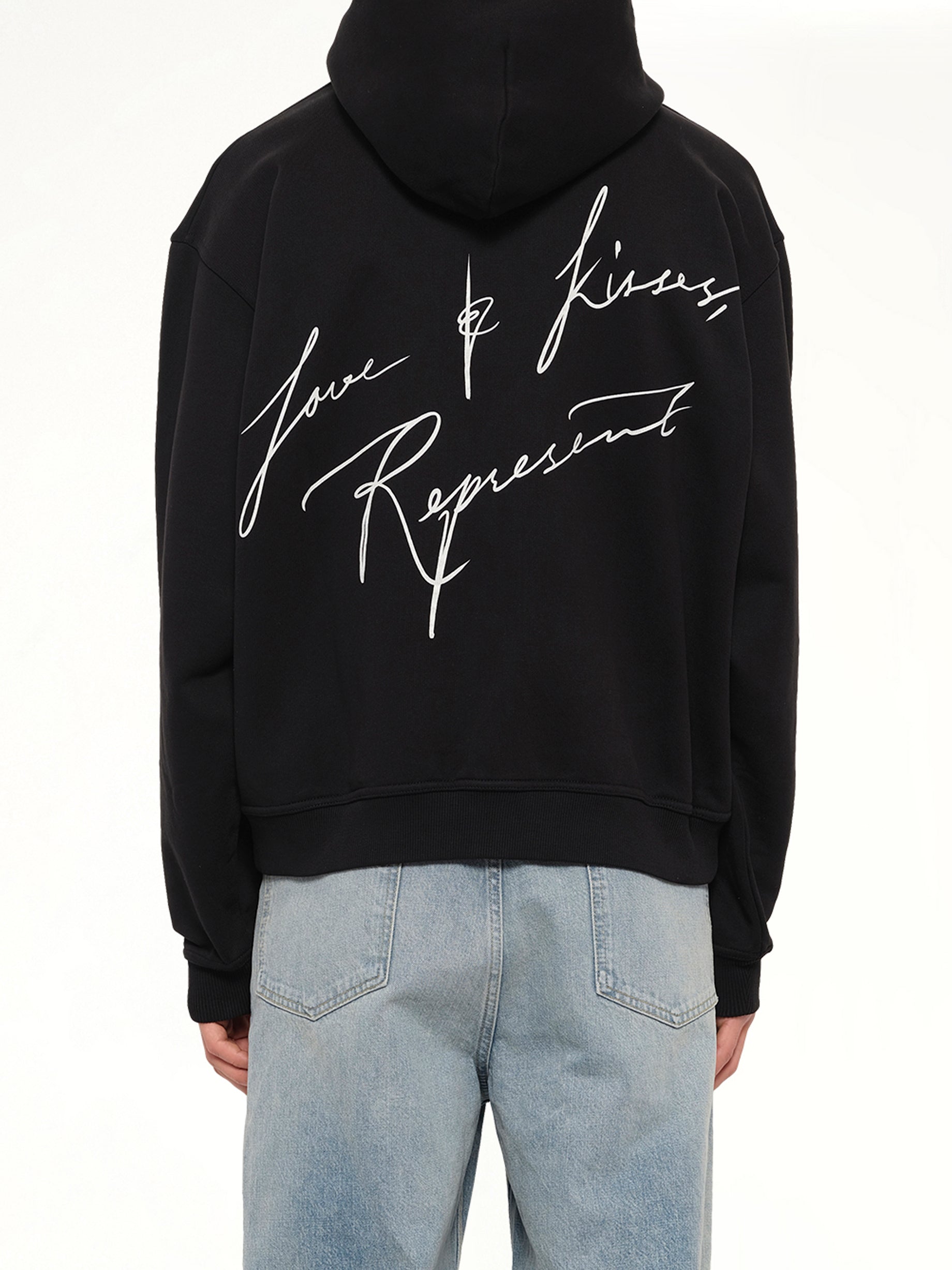 Love And Kisses Zip Through Hoodie in Jet Black