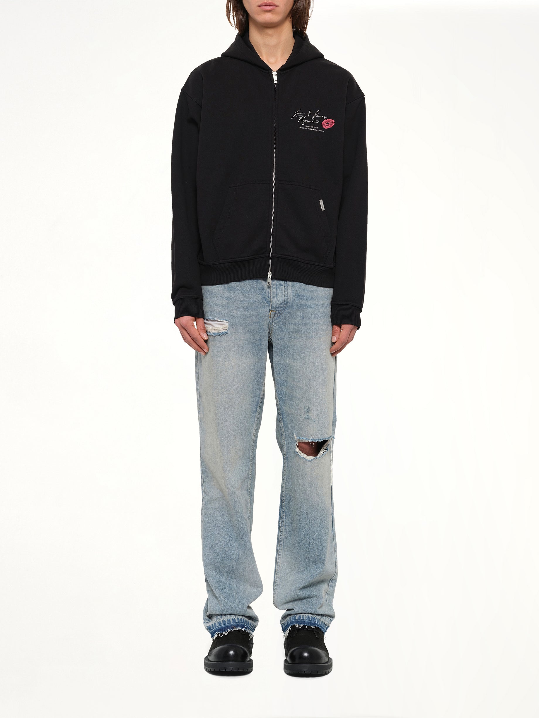 Love And Kisses Zip Through Hoodie in Jet Black