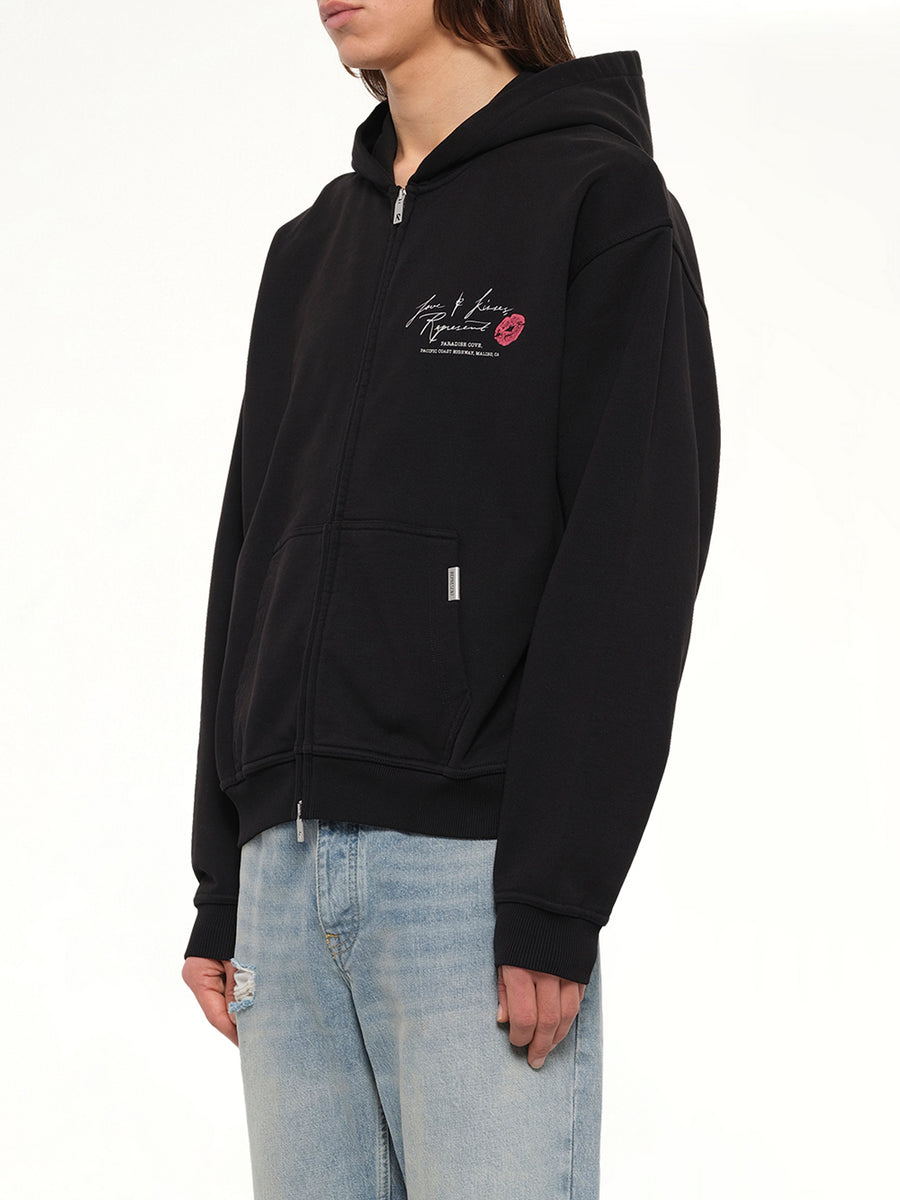 Love And Kisses Zip Through Hoodie in Jet Black