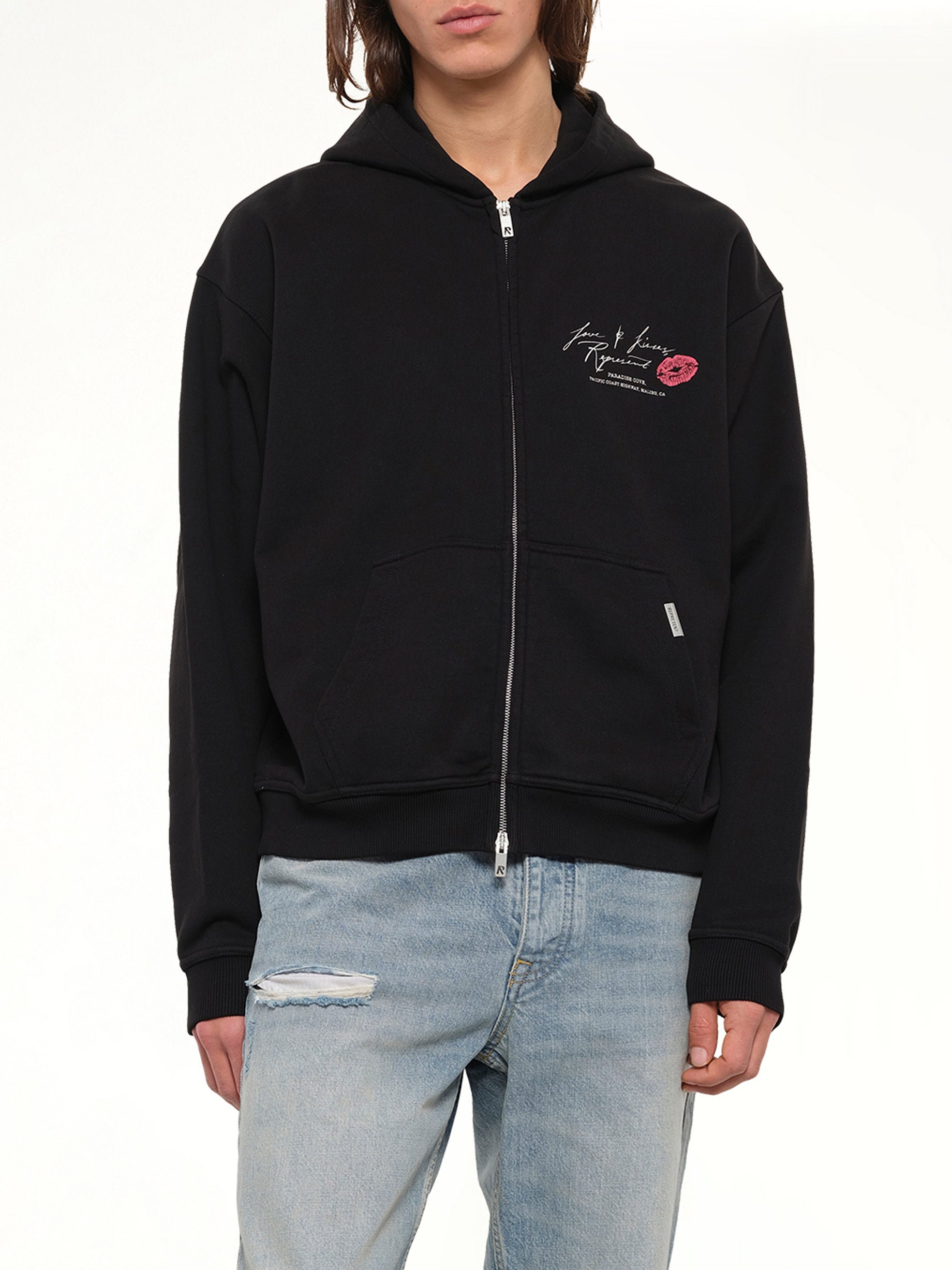 Love And Kisses Zip Through Hoodie in Jet Black