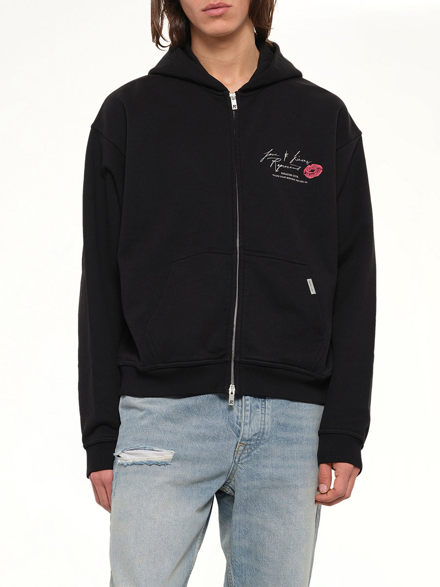 Love And Kisses Zip Through Hoodie in Jet Black