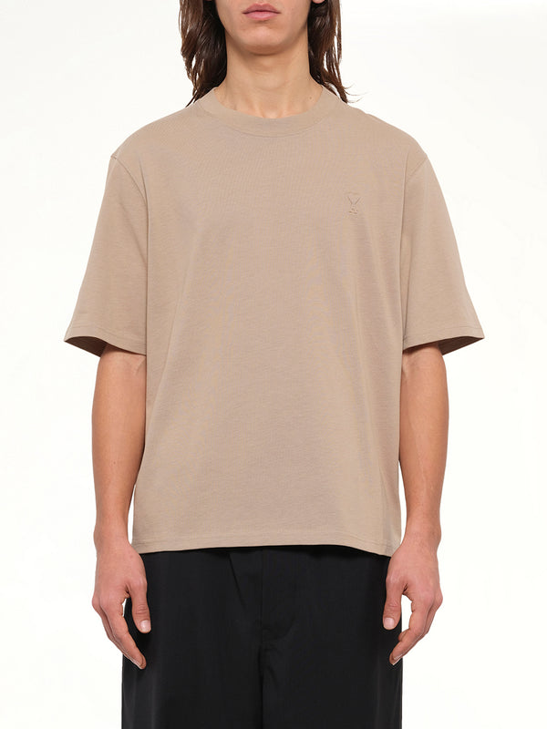 Tonal Embossed Ami De Coeur T-Shirt in Beige
