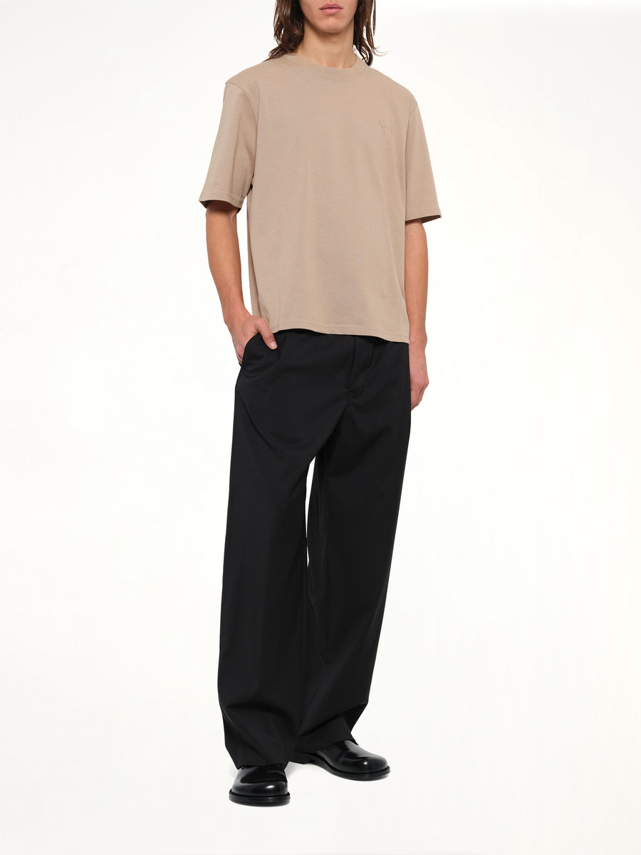 Tonal Embossed Ami De Coeur T-Shirt in Beige