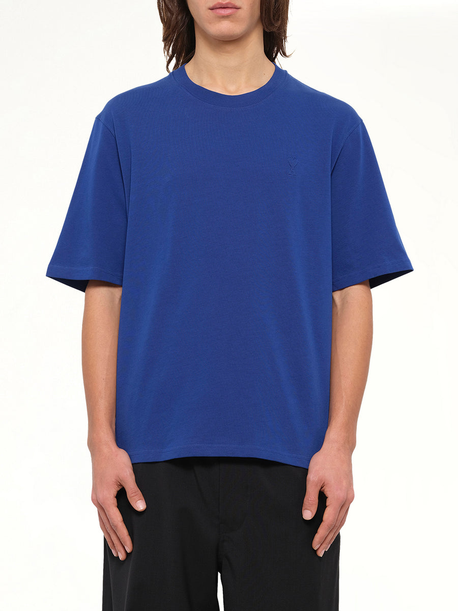 Tonal Embossed Ami De Coeur T-Shirt in Royal Blue