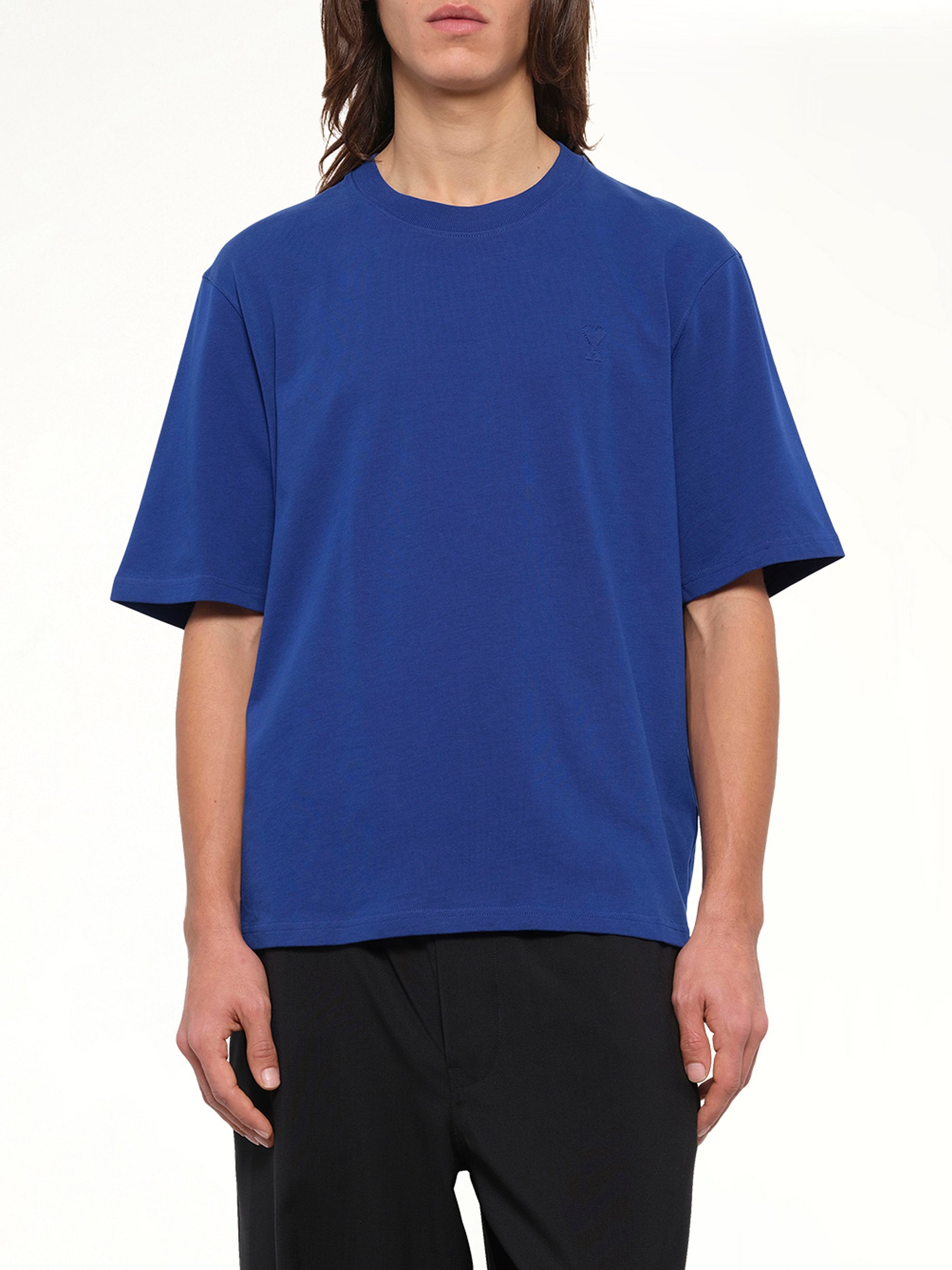 Tonal Embossed Ami De Coeur T-Shirt in Royal Blue