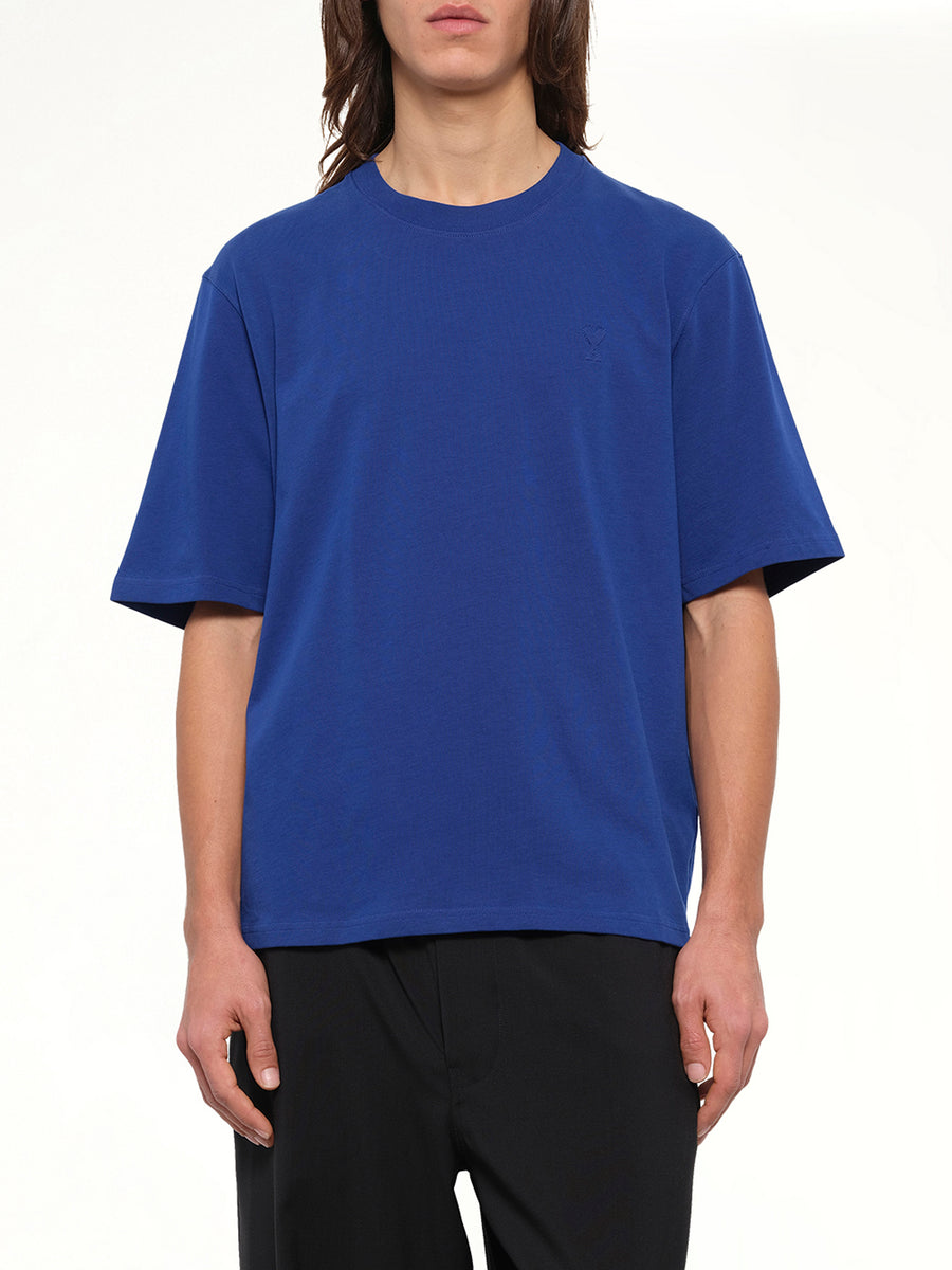 Tonal Embossed Ami De Coeur T-Shirt in Royal Blue