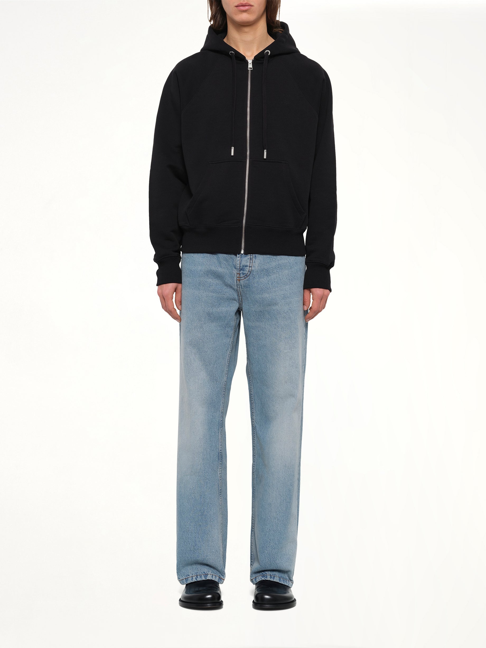 Tonal Embossed Ami De Coeur Zipped Hoodie in Black