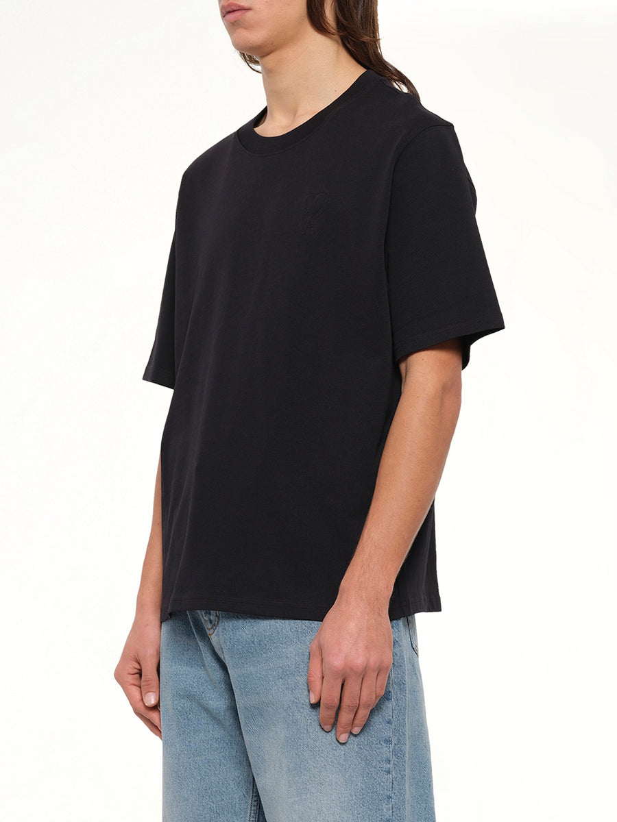 Tonal Embossed Big Ami De Coeur T-Shirt in Black