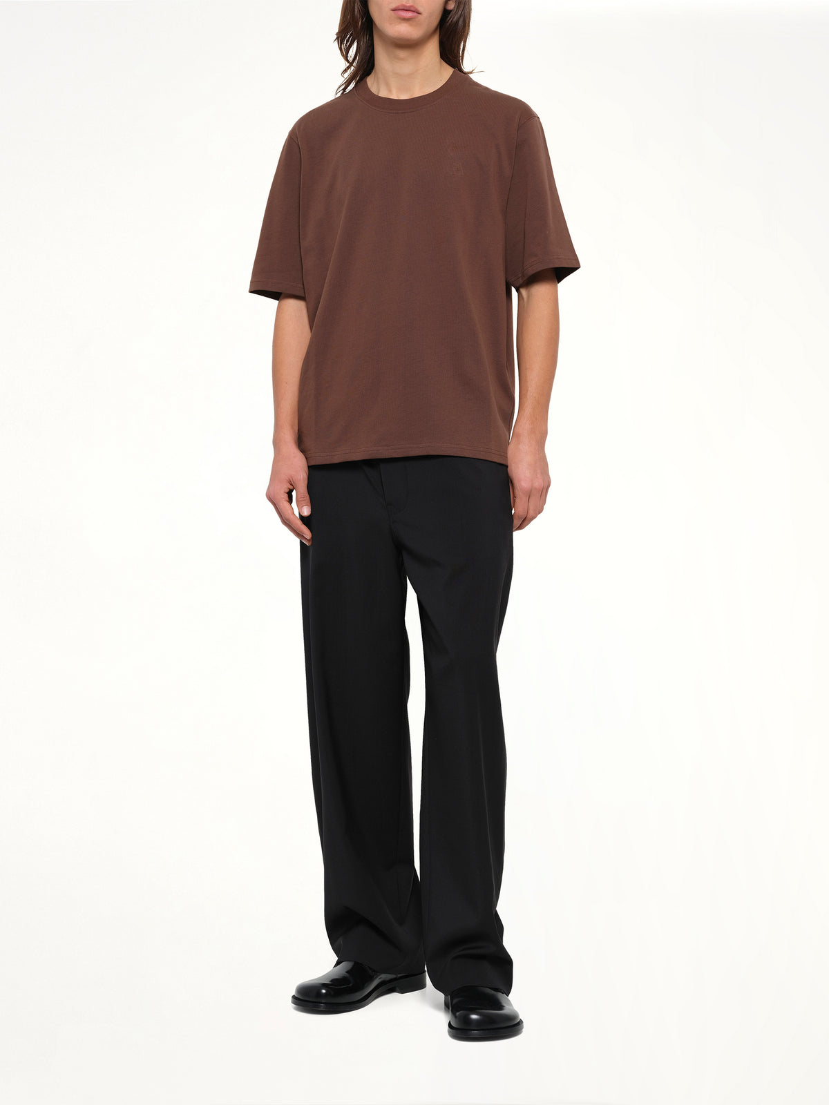 Tonal Embossed Big Ami De Coeur T-Shirt in Chocolate Brown