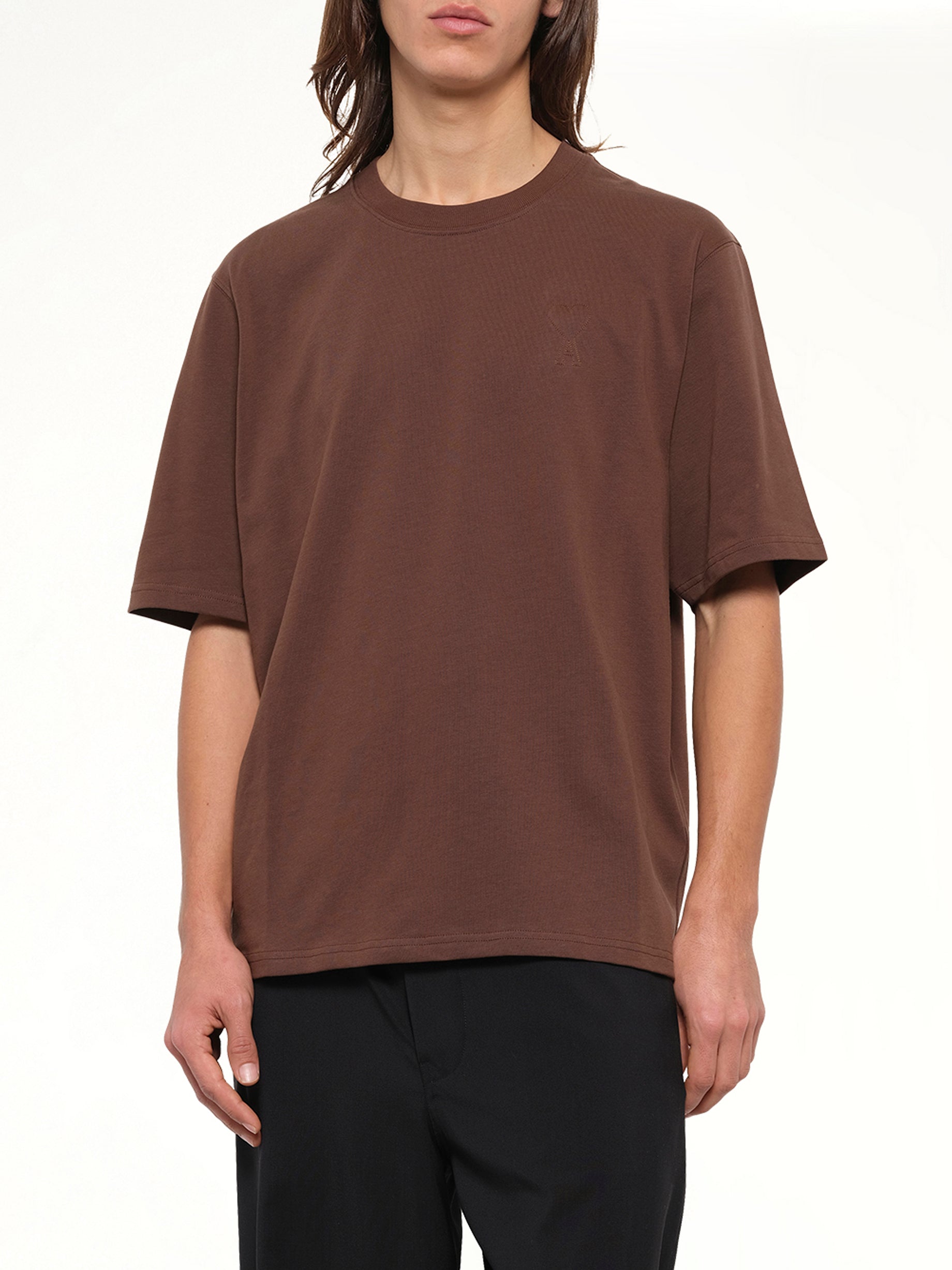 Tonal Embossed Big Ami De Coeur T-Shirt in Chocolate Brown
