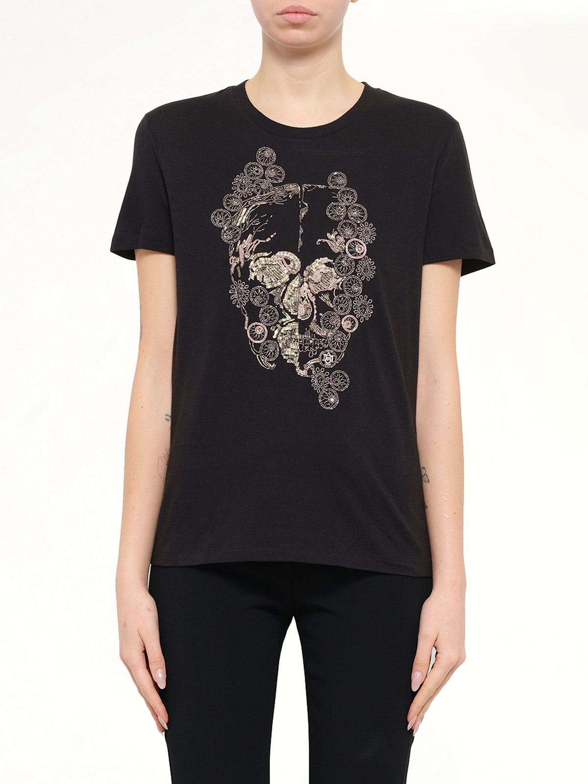 Alexander McQueen Jewelled Skull Tees in Black