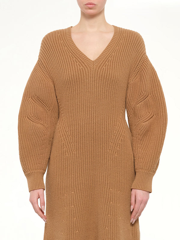 Midi Structured Rib Dress in Beige