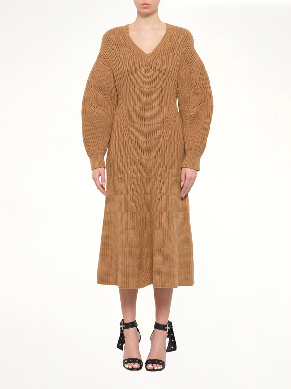 Midi Structured Rib Dress in Beige