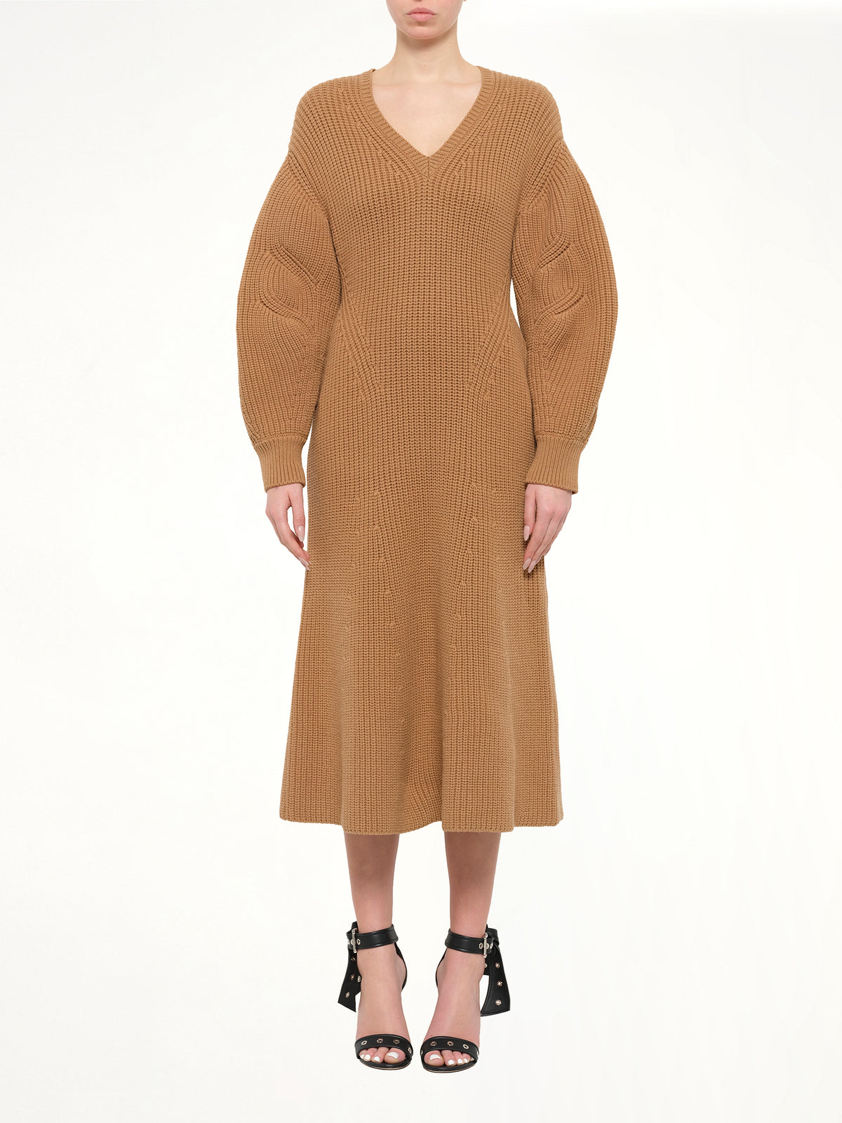 Midi Structured Rib Dress in Beige