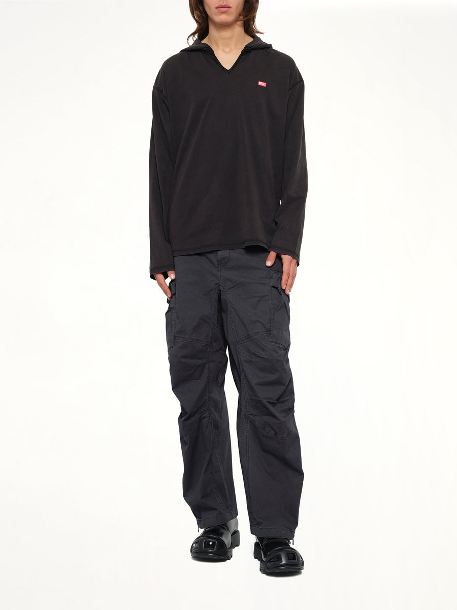 T-BOXT-LS-HOOD-CHECK T-Shirt in Black
