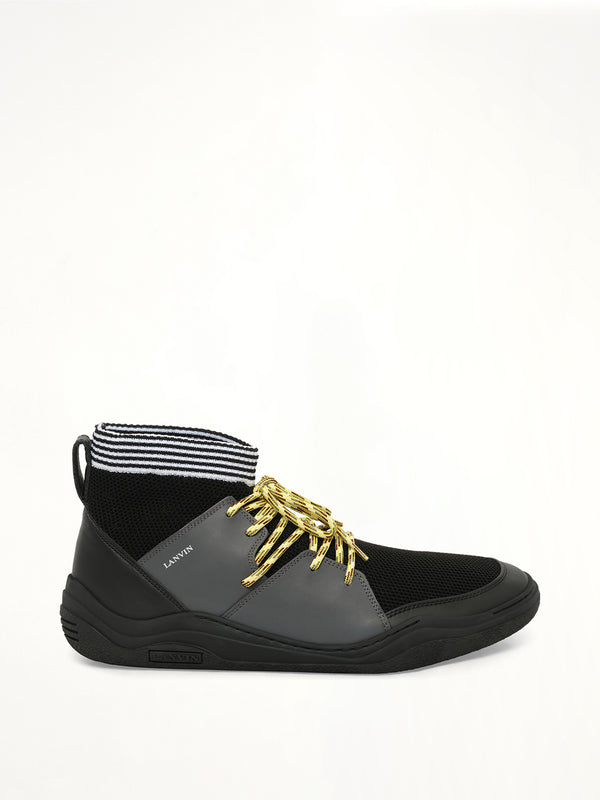 Knit Lace Up Pique Sneaker in Black