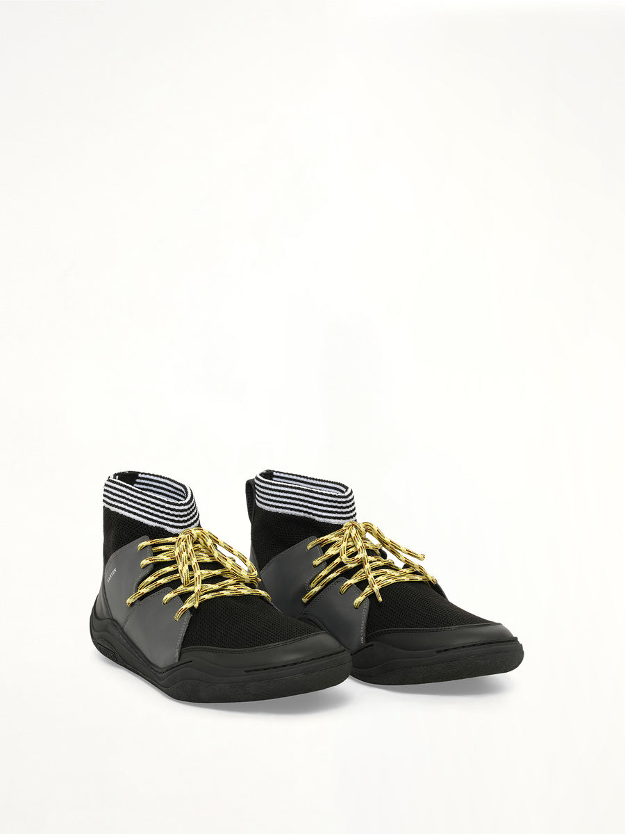 Knit Lace Up Pique Sneaker in Black