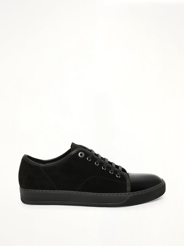 Suede Patent Sneaker in Black