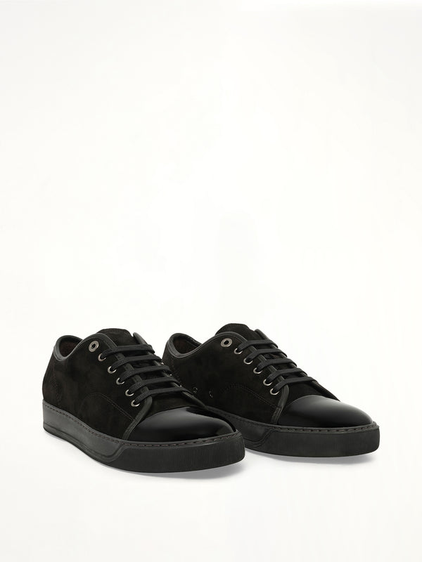Suede Patent Sneaker in Black
