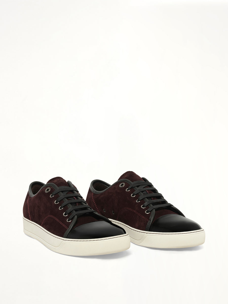 Suede Patent Sneaker in Burgandy