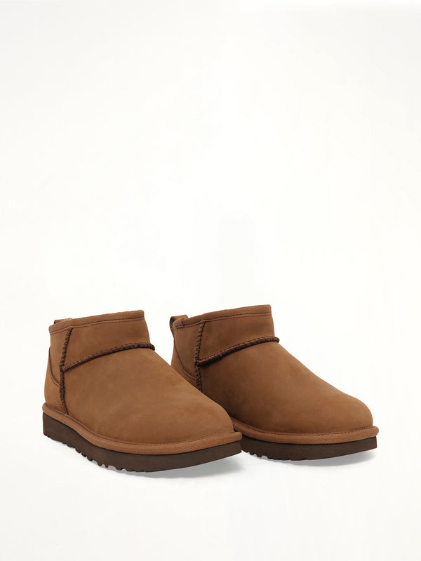 Classic Ultra Mini Nubuck Boots in Dark Chestnut