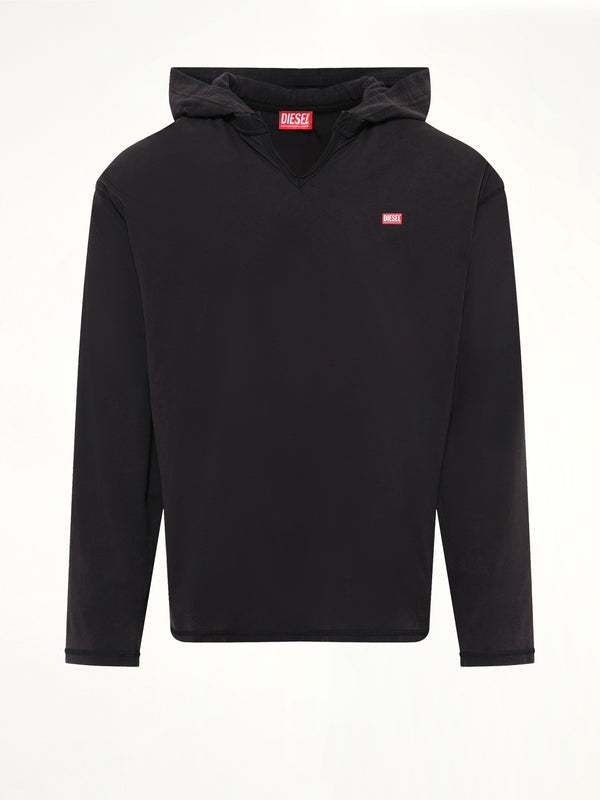 T-BOXT-LS-HOOD-CHECK T-Shirt in Black
