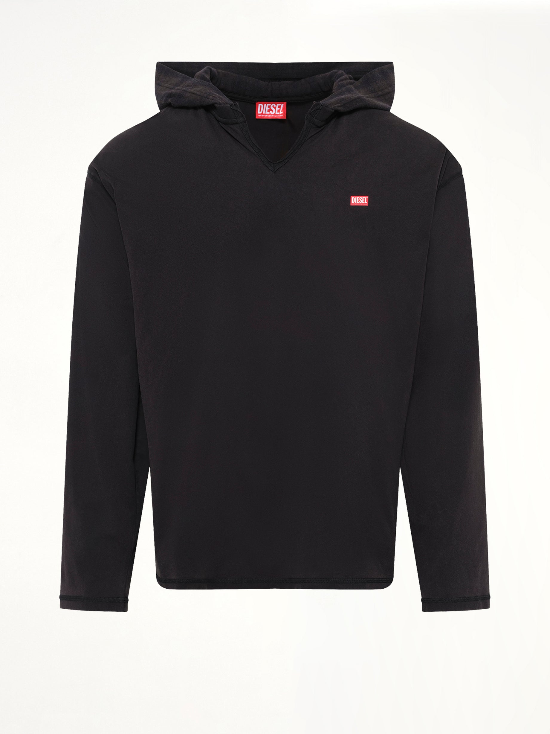 T-BOXT-LS-HOOD-CHECK T-Shirt in Black