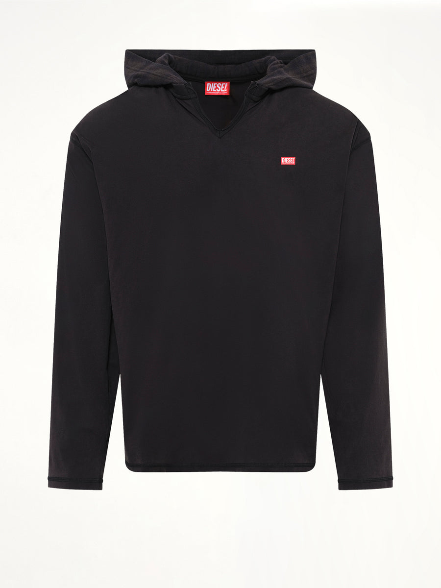 T-BOXT-LS-HOOD-CHECK T-Shirt in Black