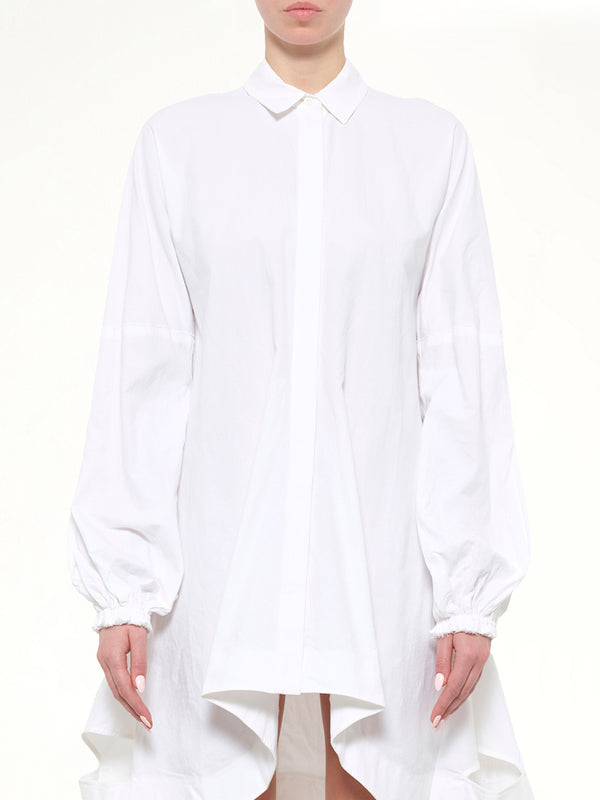 Buttondown Puff Dress in White