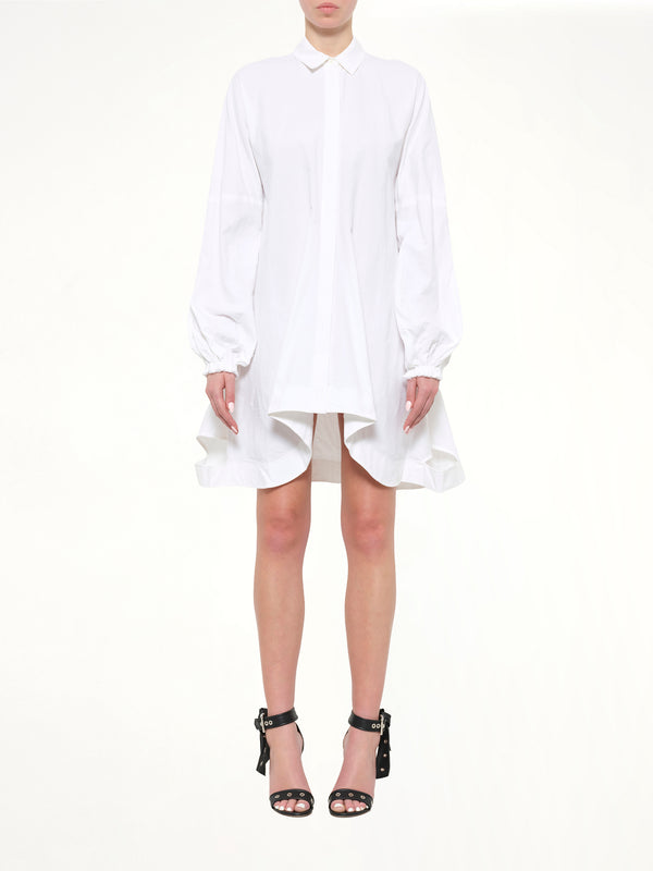 Buttondown Puff Dress in White