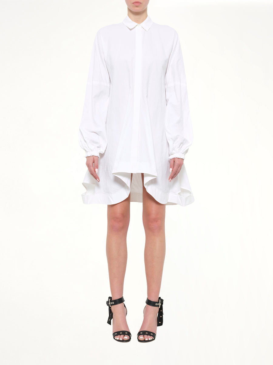 Buttondown Puff Dress in White