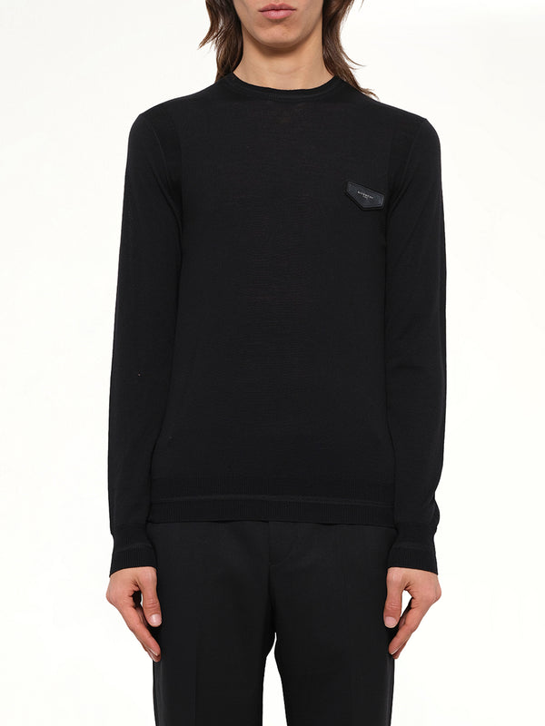 Leather Patch Pullover in Black