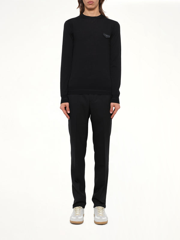 Leather Patch Pullover in Black