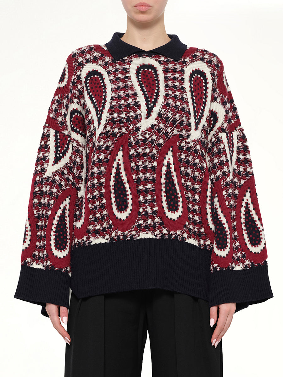 Paisley Merino Jumper in Scarlet