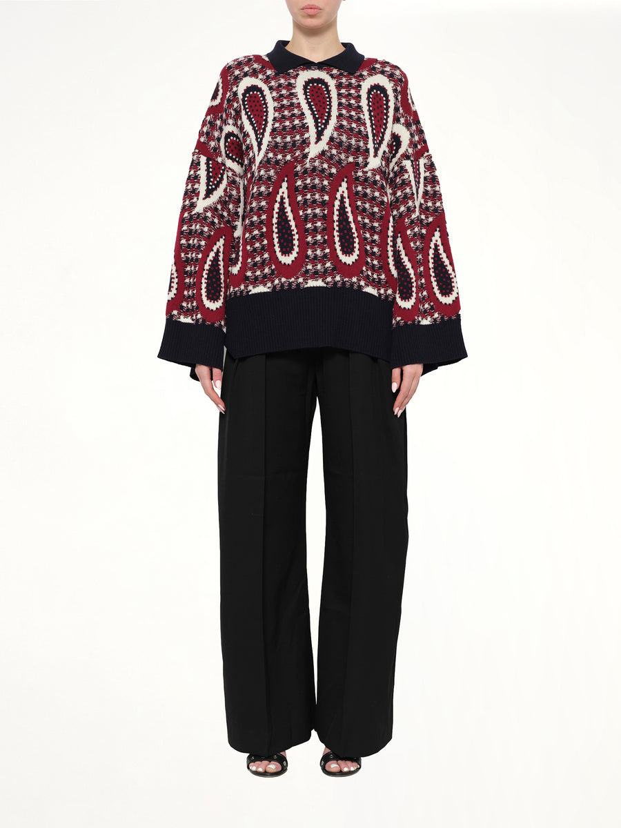 Paisley Merino Jumper in Scarlet