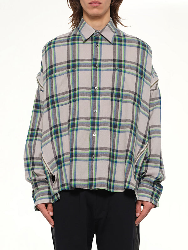 Wool Check Zipper Shirt in Light Grey