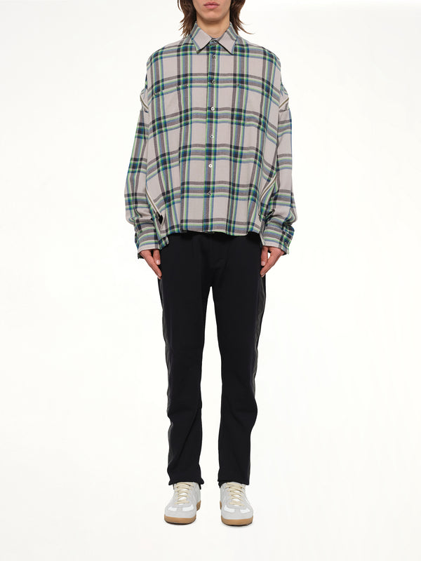 Wool Check Zipper Shirt in Light Grey