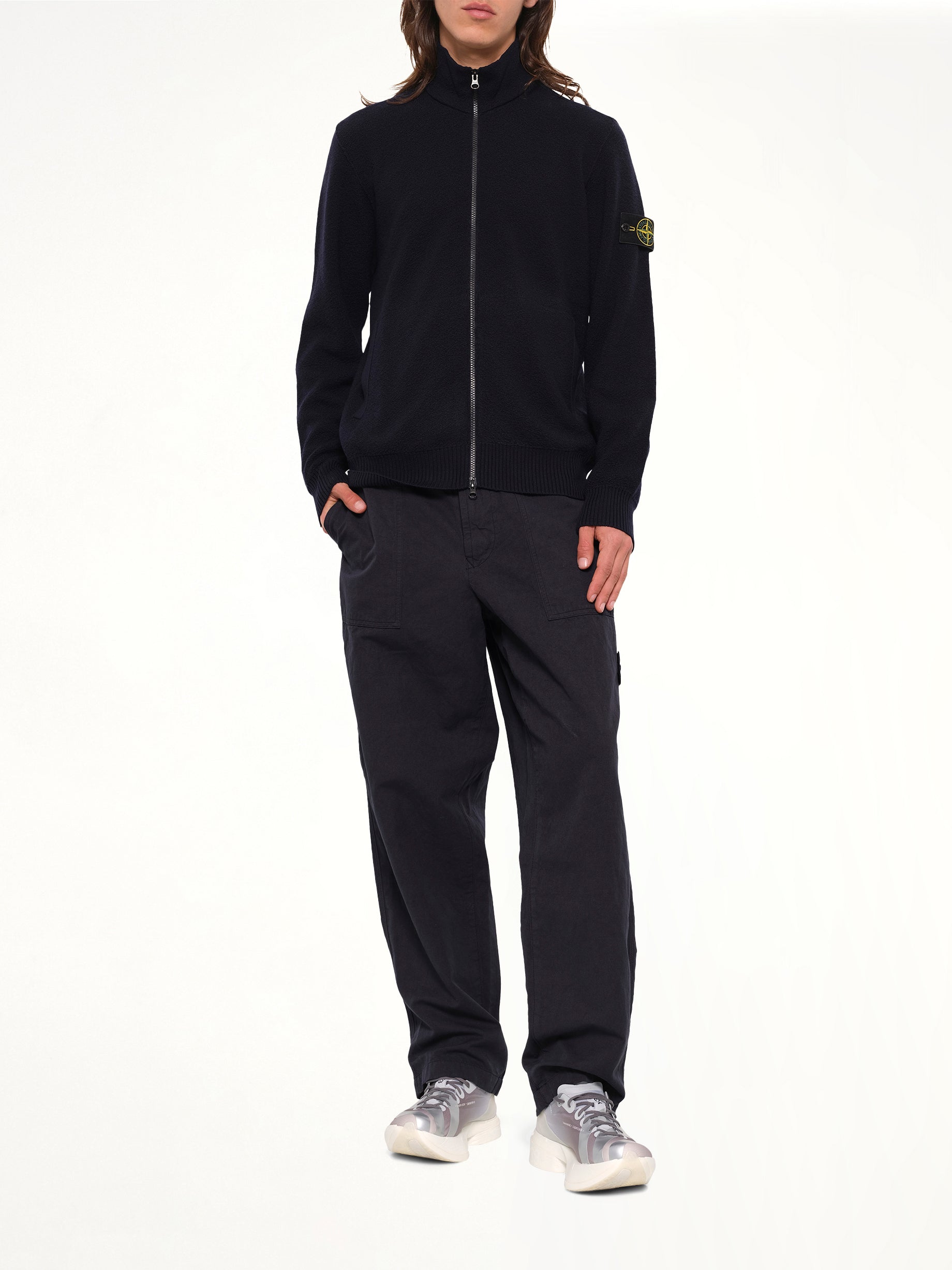 5100012 Light RWS Wool Zip-Up Cardigan in Navy Blue