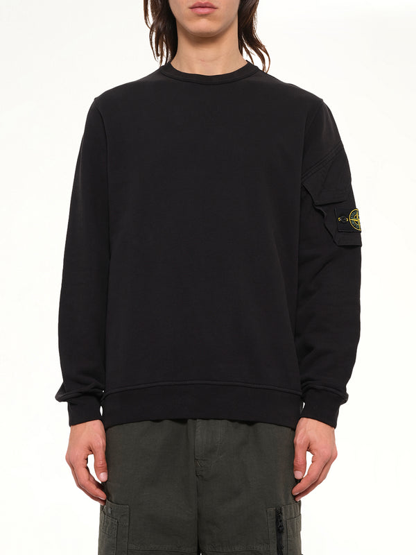 6100015 Brushed Cotton Sleeve Pocket Sweatshirt in Black