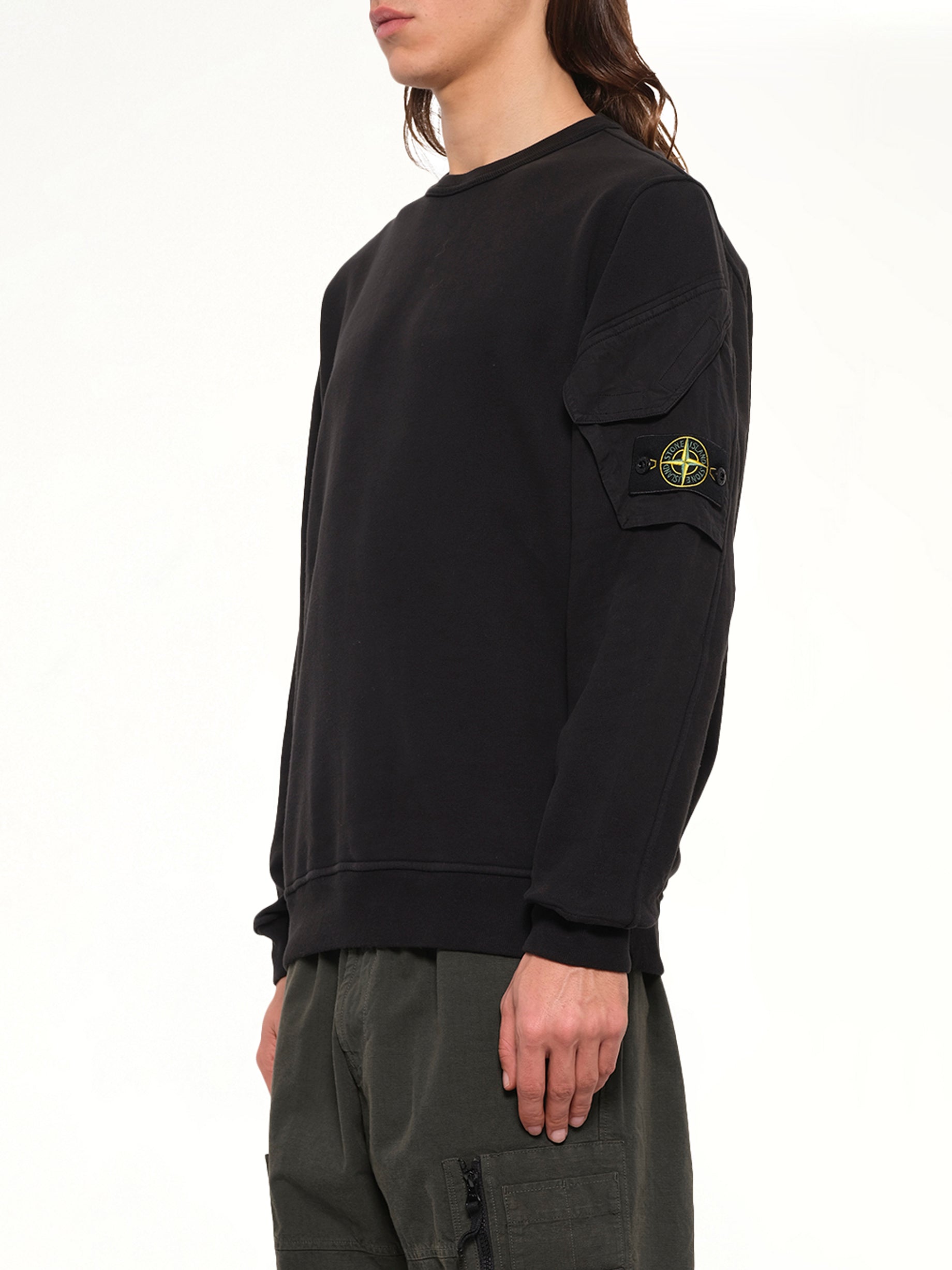 6100015 Brushed Cotton Sleeve Pocket Sweatshirt in Black