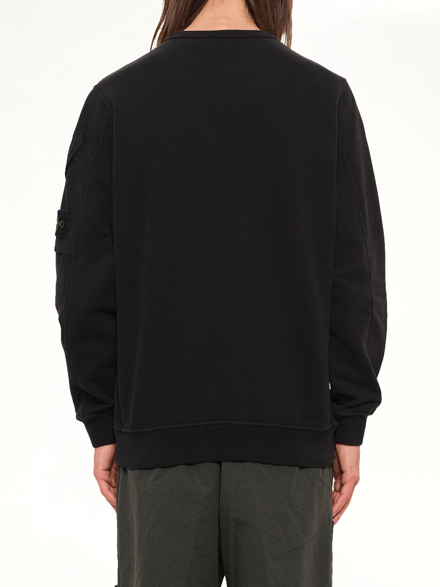 6100015 Brushed Cotton Sleeve Pocket Sweatshirt in Black