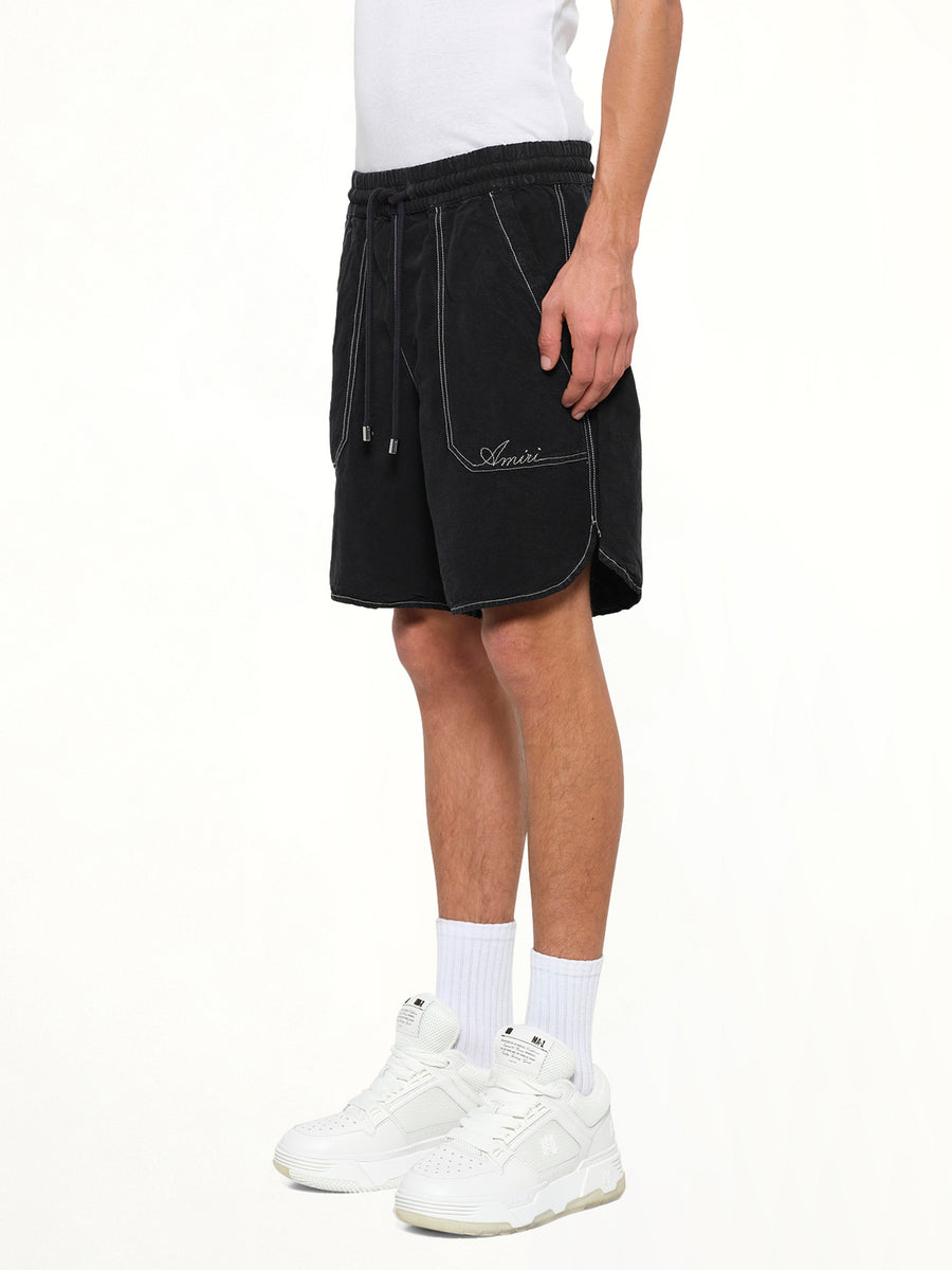 Script Linen Short in Black
