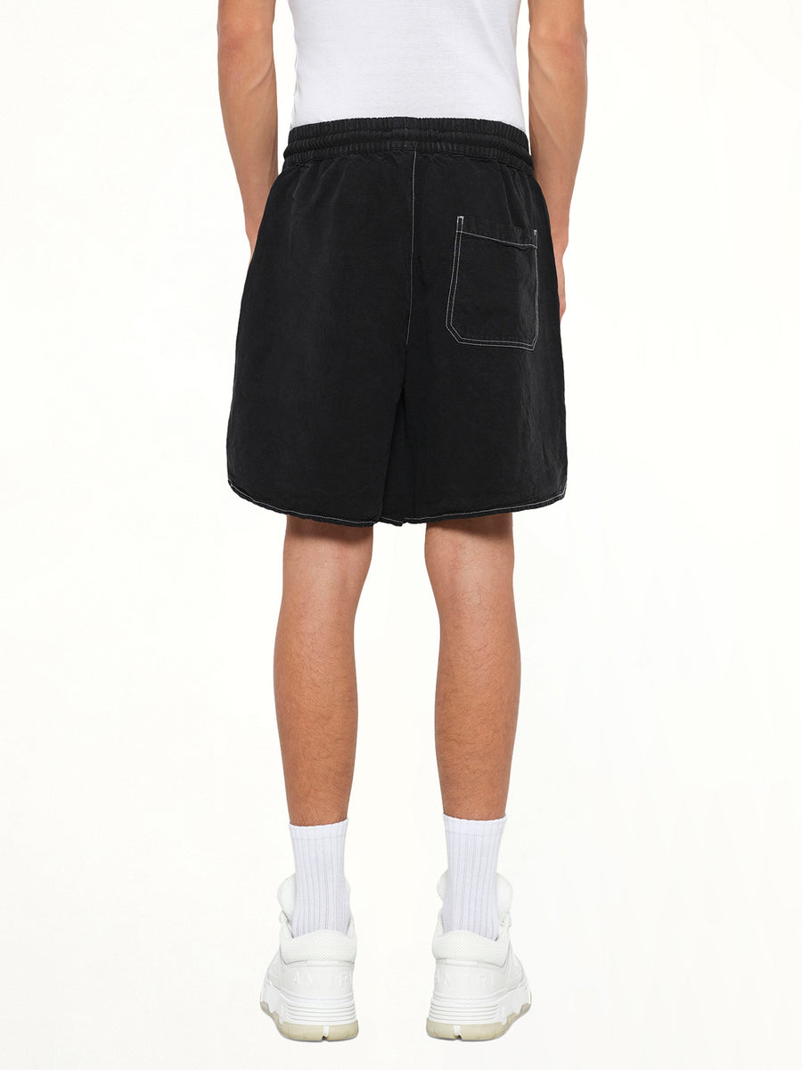 Script Linen Short in Black