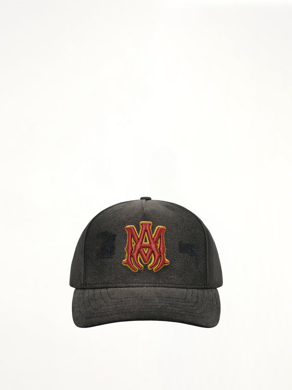 MA Distressed Outline Baseball Cap in Black