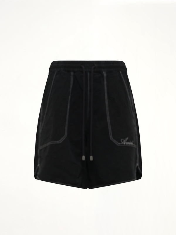 Script Linen Short in Black