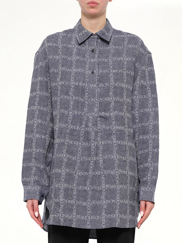 Logo Tunic Linen Shirt in Navy