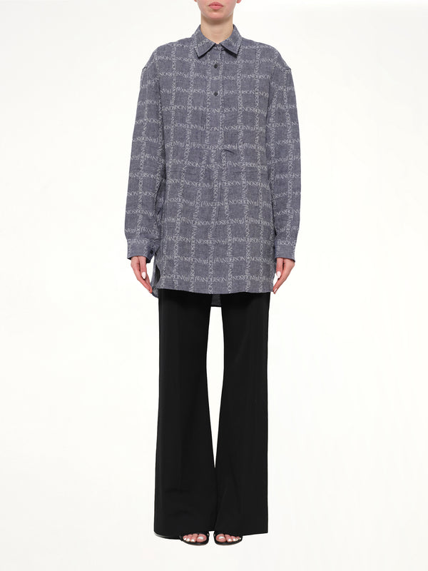 Logo Tunic Linen Shirt in Navy