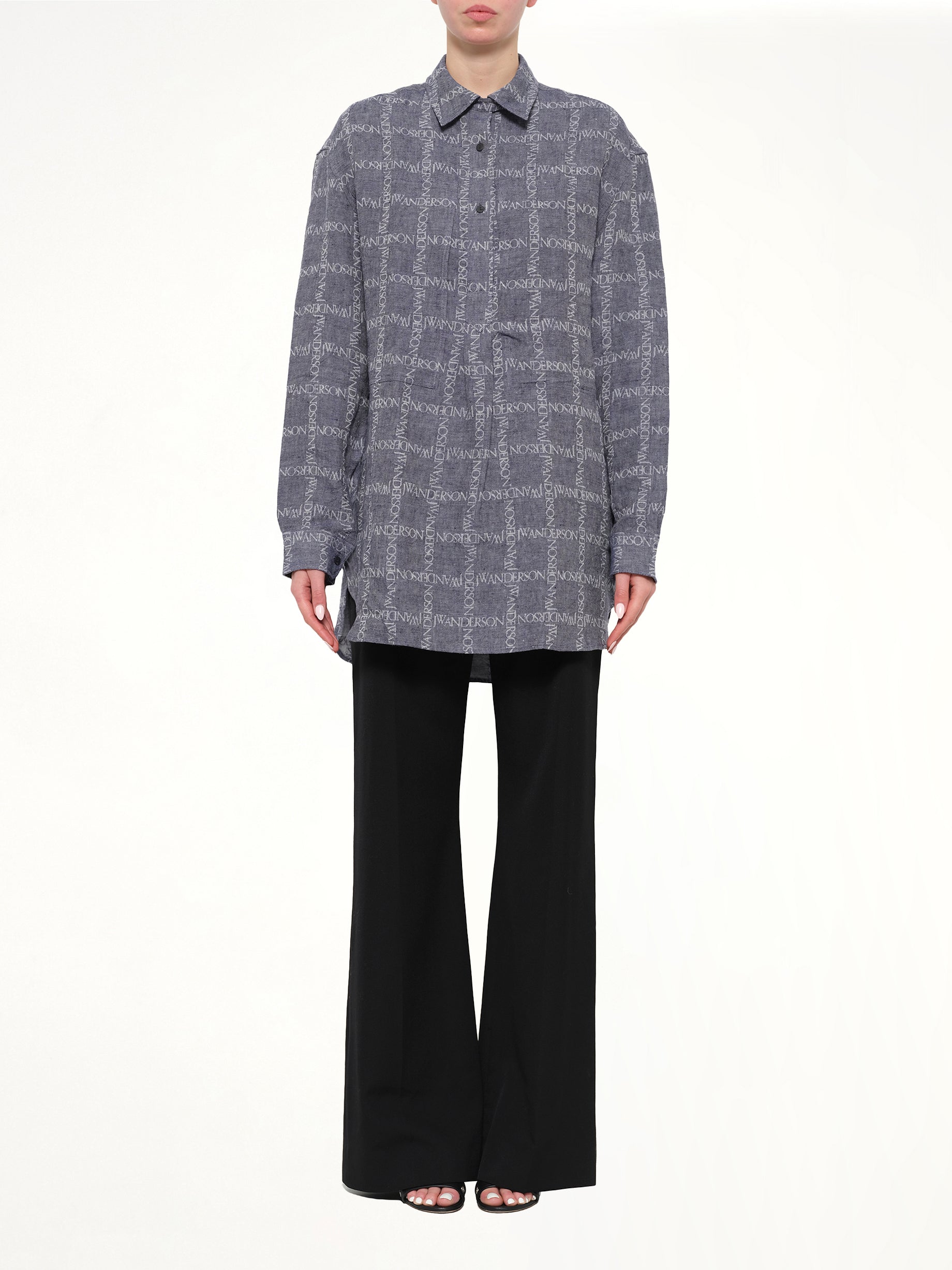 Logo Tunic Linen Shirt in Navy